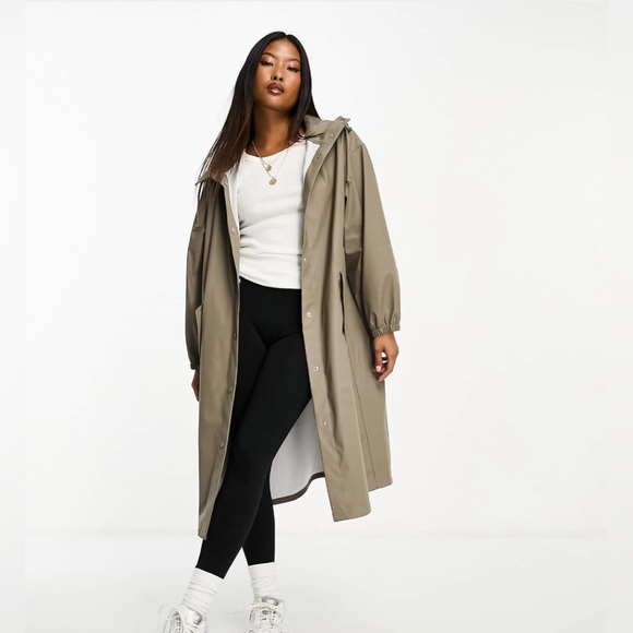 ASOS Design Petite Rubberized Rain Parka Coat Mushroom Gray US XS - Picture 1 of 10